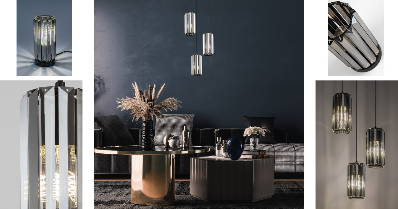 Jednoduchý, trojitý nebo čtyř-stínítkový závěs Veness a také stolní dekorativní lampa v nové kolekci Rábalux.